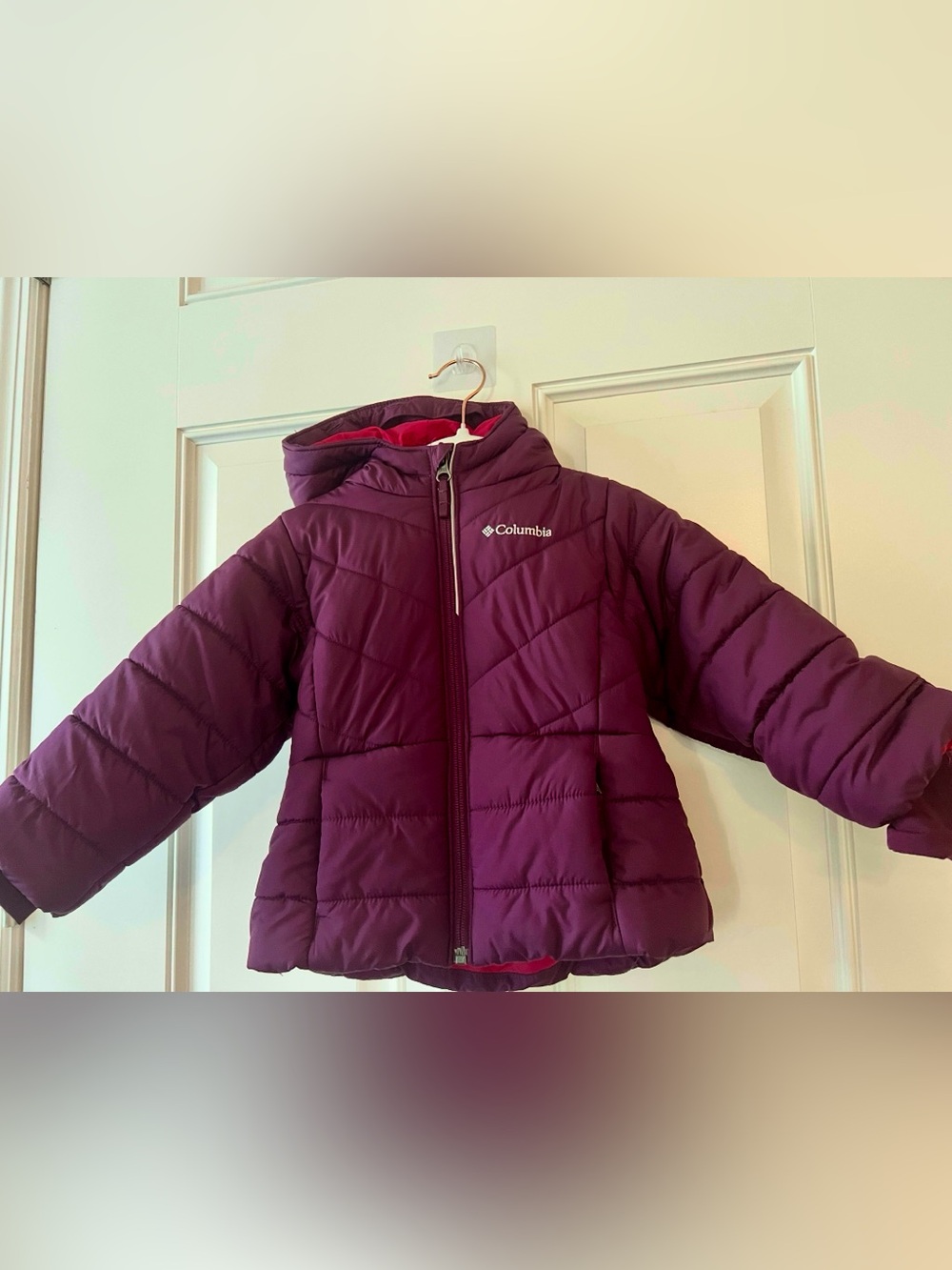 Columbia 2T Girls' Hooded Puffer Jacket - Burgundy with Pink Lining